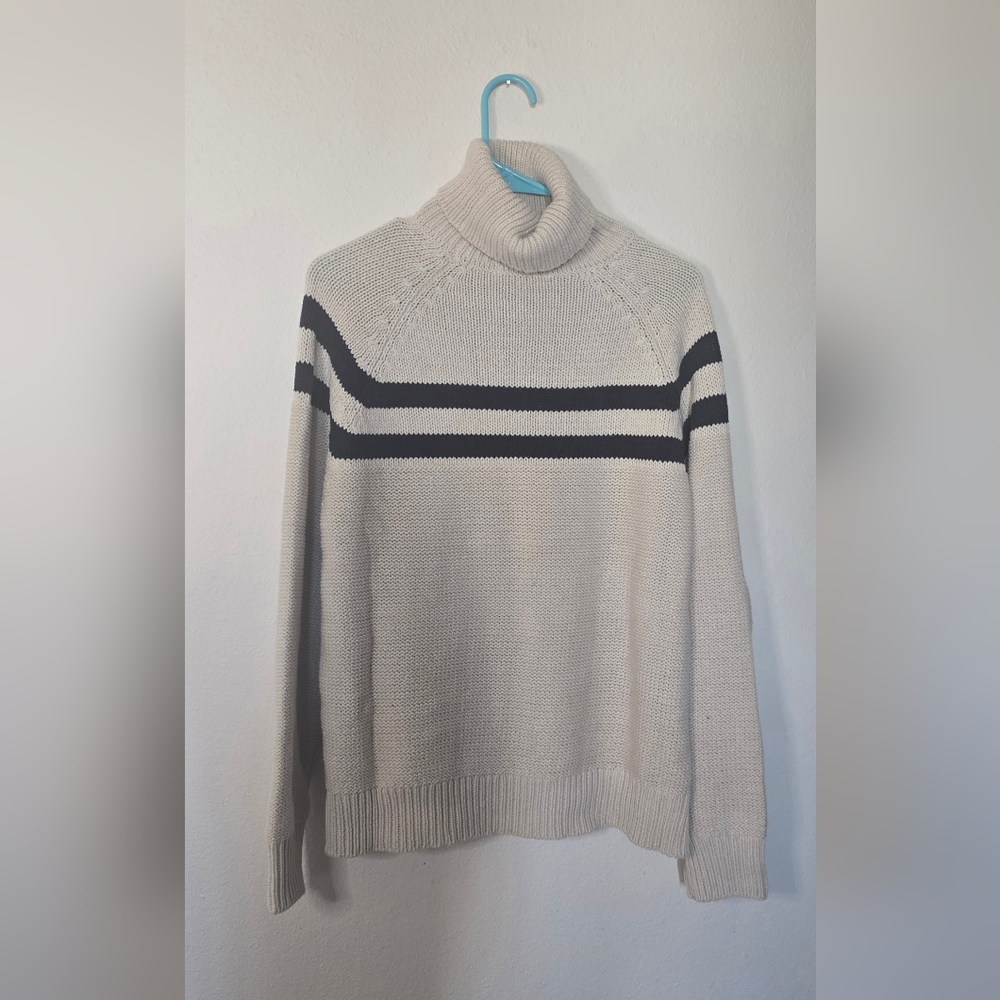Lalavon Cream Winter Turtleneck Sweater Cable Knit Striped Pullover New Medium - Picture 2 of 4